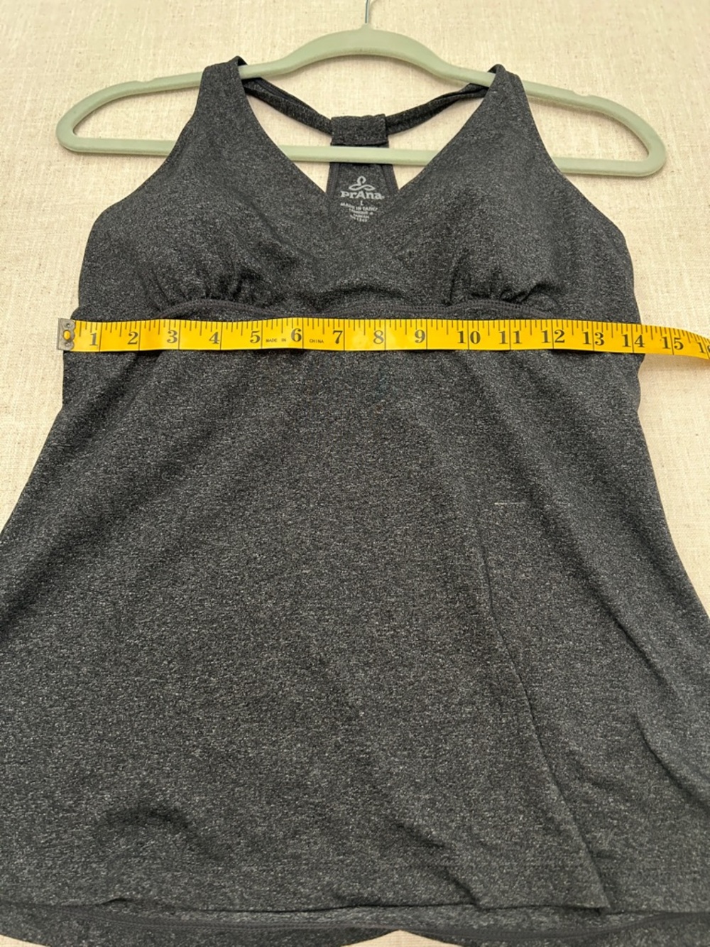 Prana Hope Tank Top Women's L Charcoal Heather Built-In Shelf Bra with Pads - Picture 8 of 11
